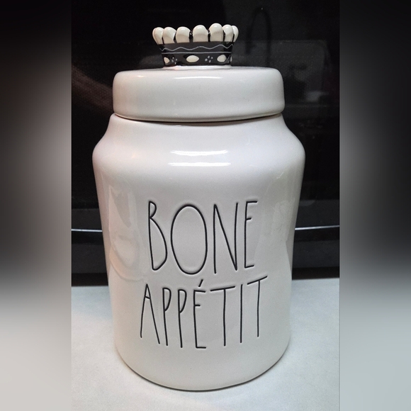Rae Dunn Large “BONE APPETIT” Canister Farmhouse Pottery Crown